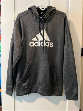 adidas Charcoal Gray Pullover Hoodie with White Logo